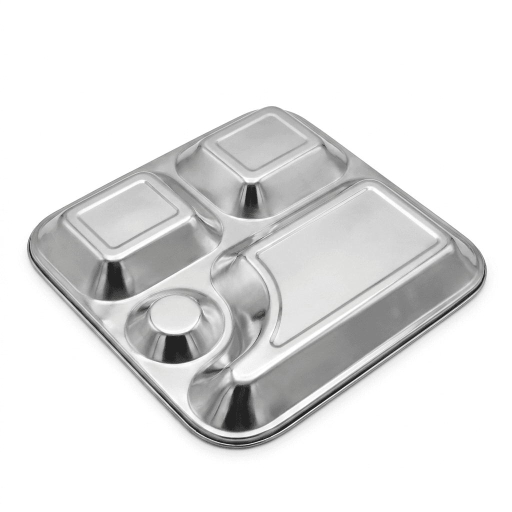 4in1 Bhojan Thaal / Compartment Plates 110gram 9x9"inches Mirror Polish & Lazer view 2