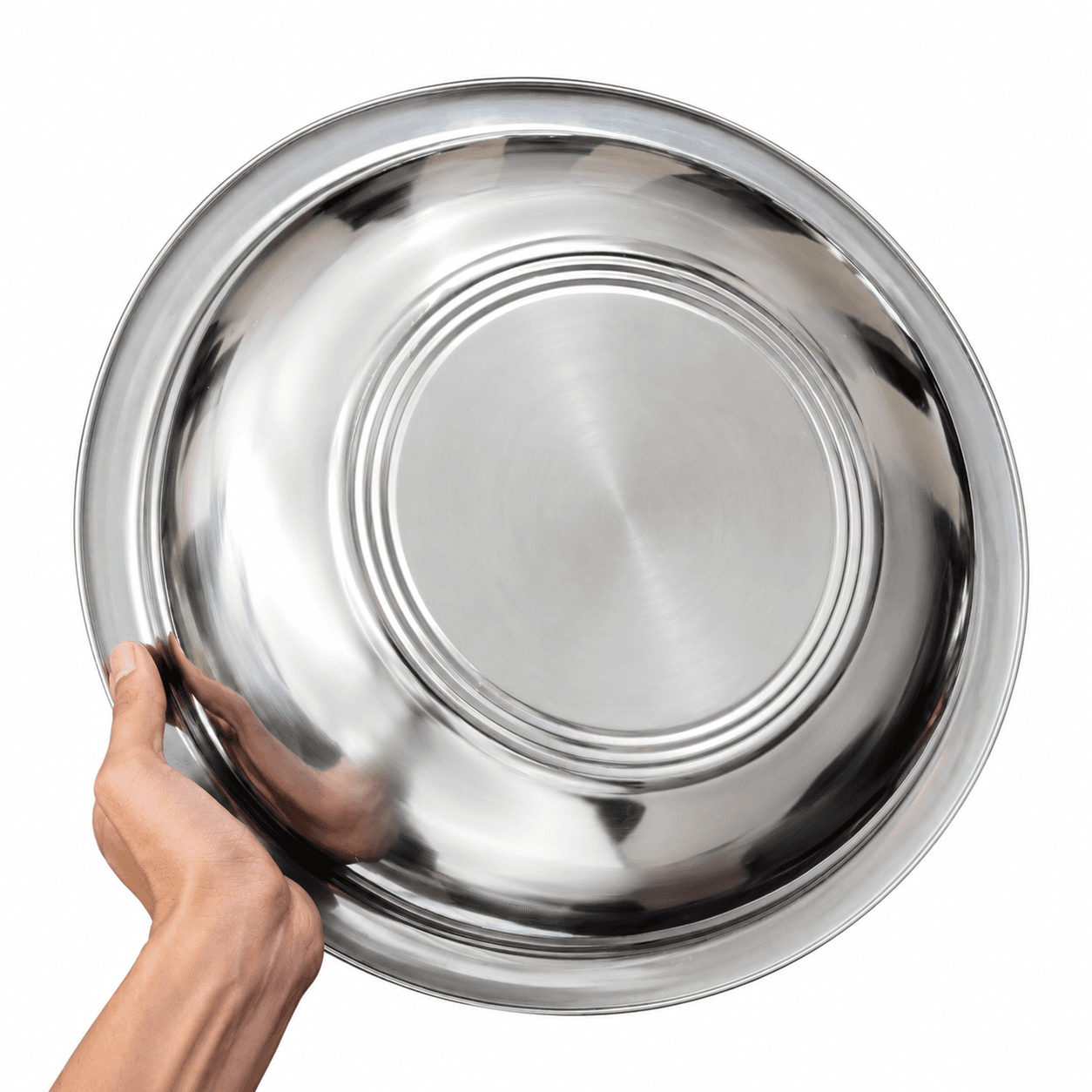 18 INCHES STEEL BESAN / CHILAMCHI / CHIRIMCHI / BESAN MIXING BOWL 220GM HIGH QUALITY MIRROR POLISH WITH LAZER AND SILVER TOUCH view 2