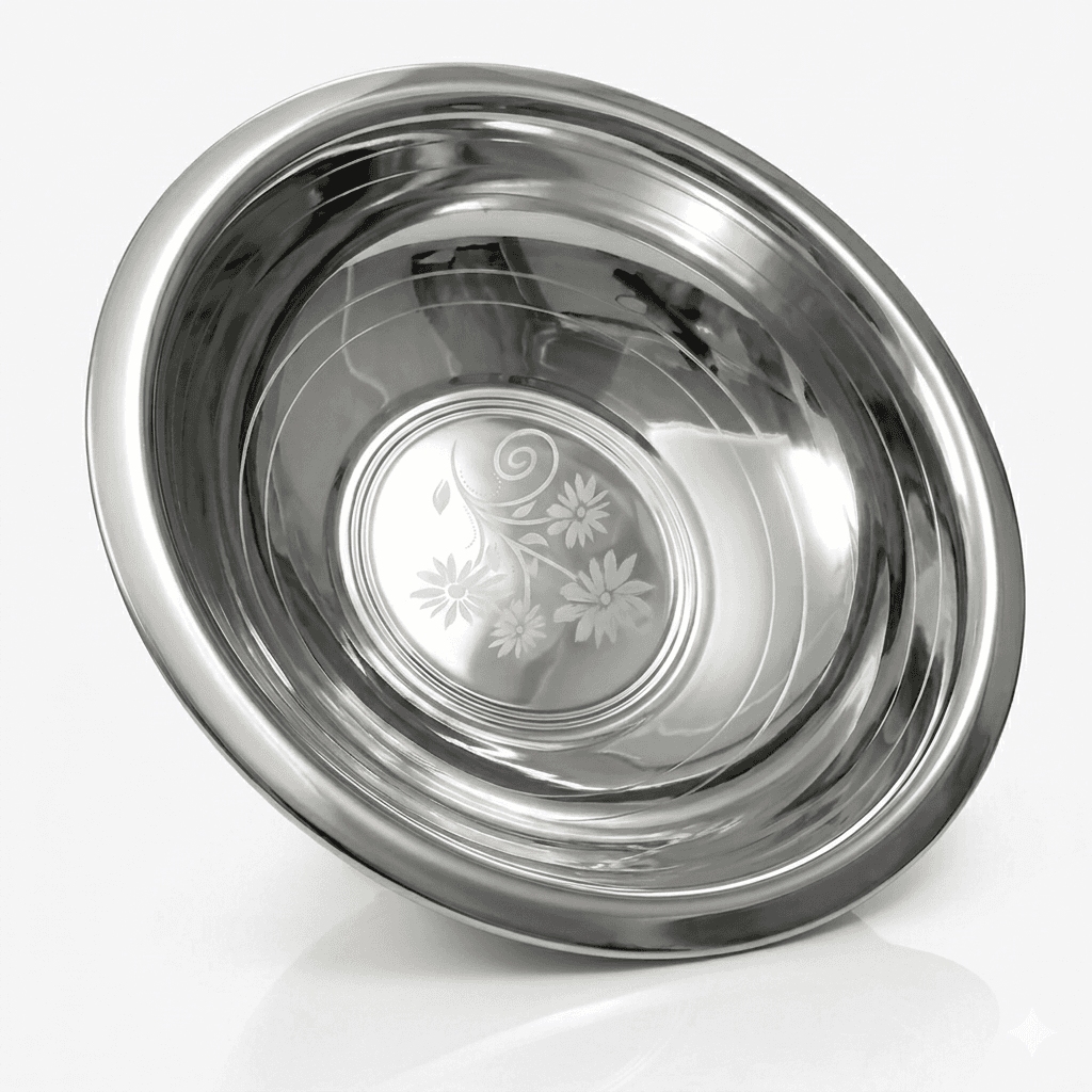 18 INCHES STEEL BESAN / CHILAMCHI / CHIRIMCHI / BESAN MIXING BOWL 220GM HIGH QUALITY MIRROR POLISH WITH LAZER AND SILVER TOUCH