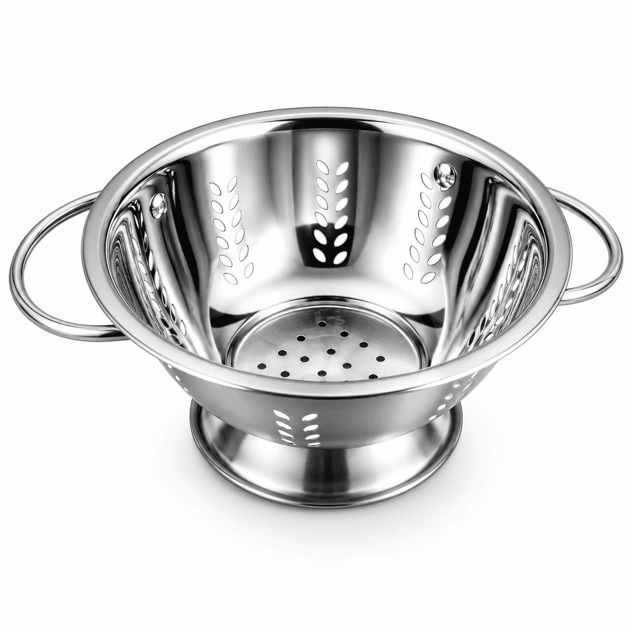 Extra High Quality Mirror Polish Stainless Steel leaf design Colander 10" inches 330gram view 2