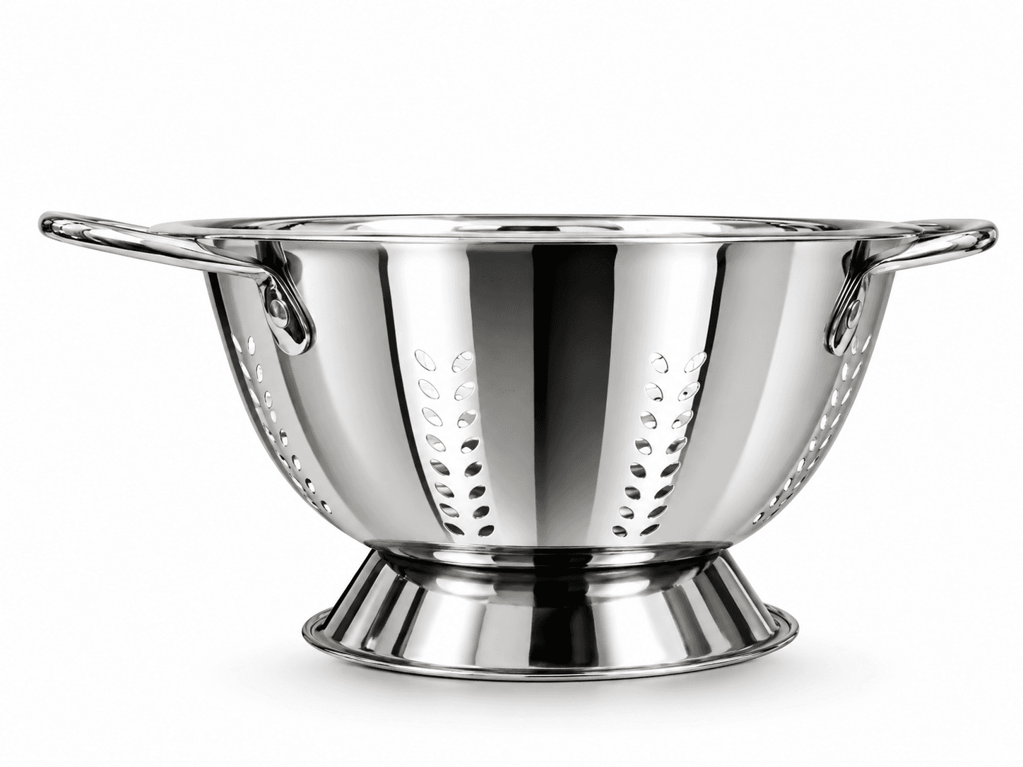 Extra High Quality Mirror Polish Stainless Steel leaf design Colander 14" inches 450gram view 2