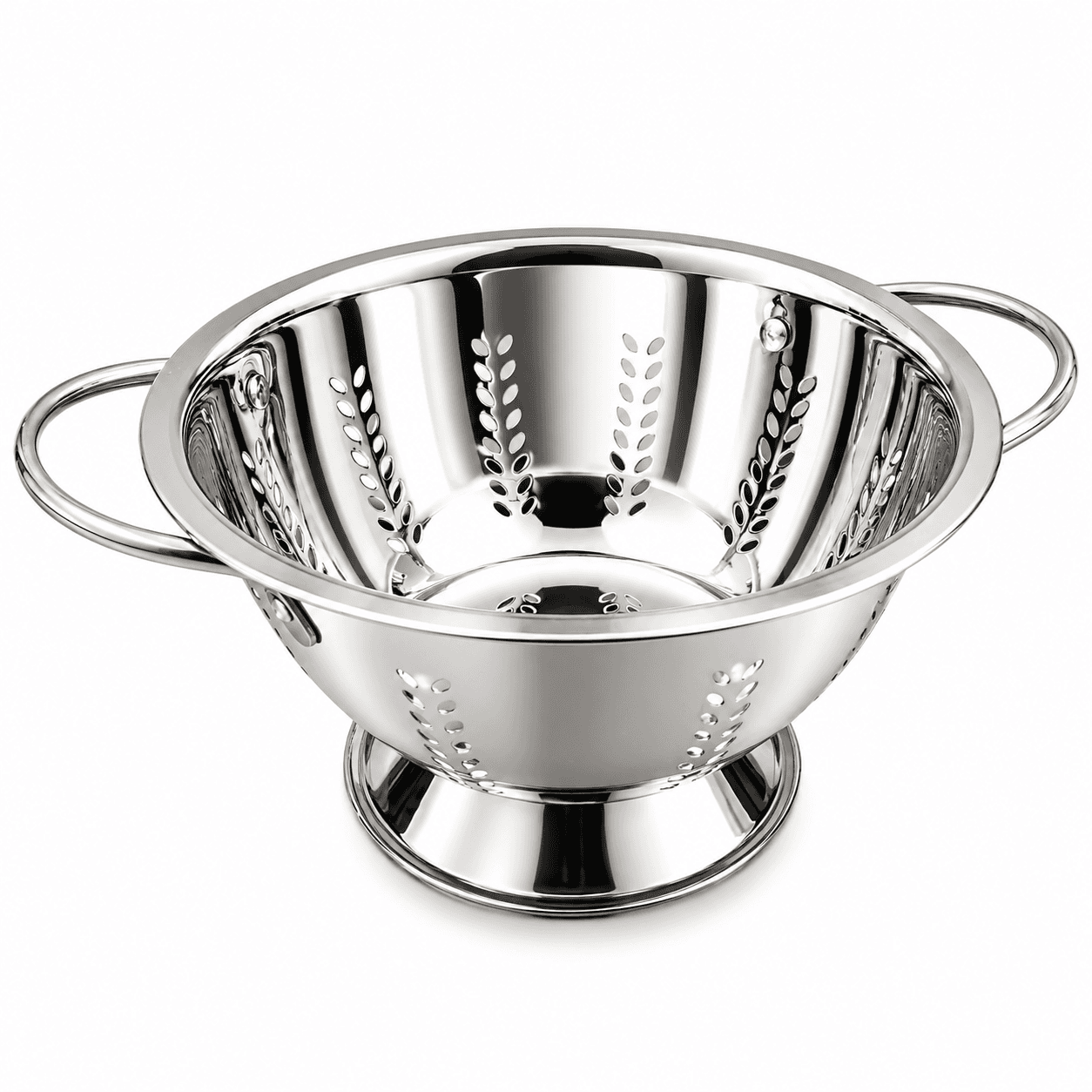 Extra High Quality Mirror Polish Stainless Steel leaf design Colander 14" inches 450gram view 3
