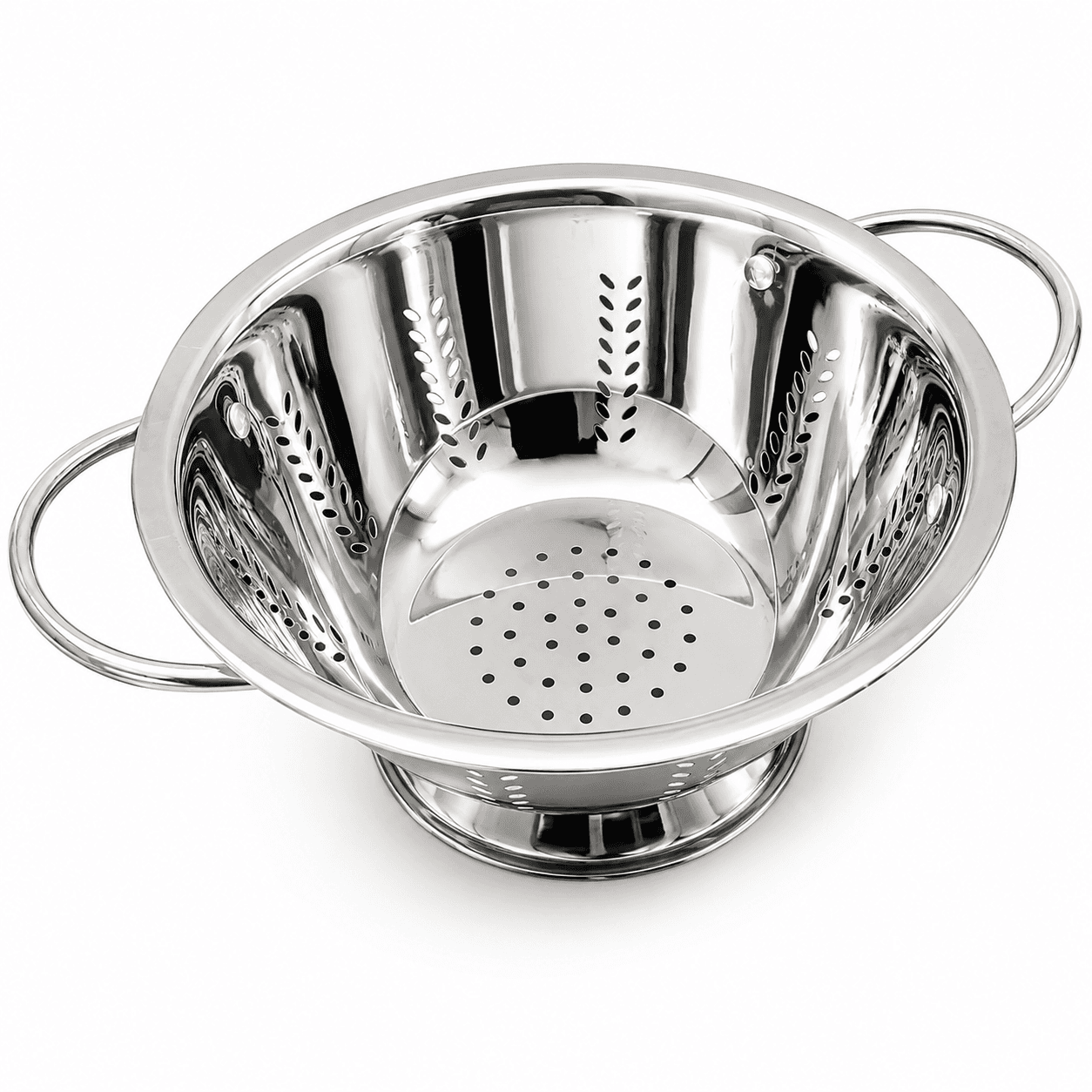 Extra High Quality Mirror Polish Stainless Steel leaf design Colander 16" inches 620gram view 2