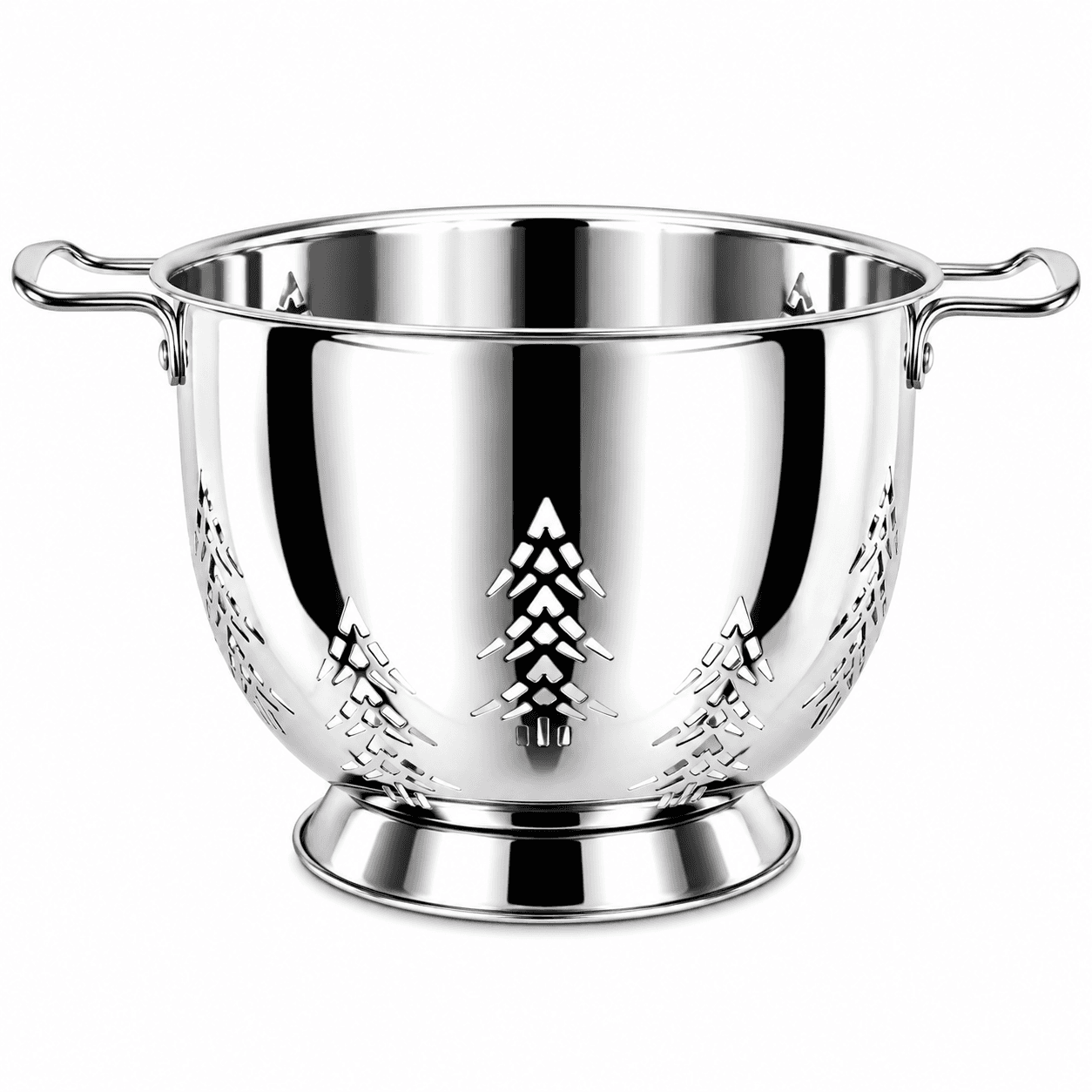 Stainless Steel Heavy Quality Extra Mirror Polish Christmas Tree Design Fancy Colander 17"inches 570gram view 2