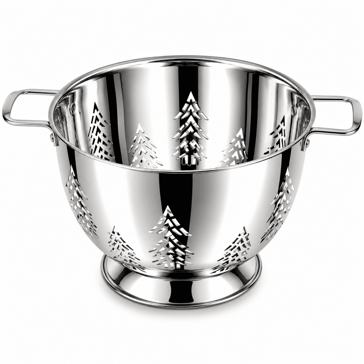Stainless Steel Heavy Quality Extra Mirror Polish Christmas Tree Design Fancy Colander 17"inches 570gram view 3