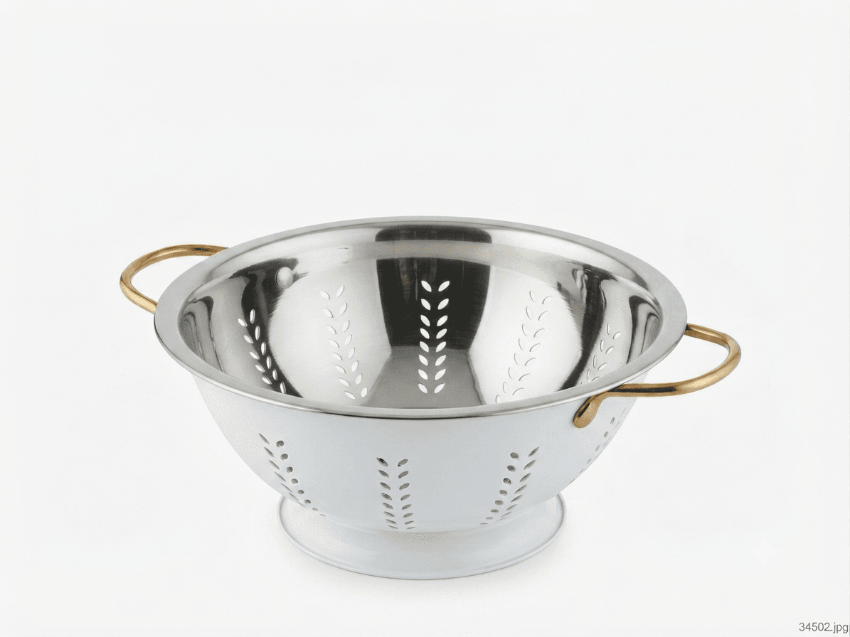 Powder Coated Extra High Quality Mirror Polish Stainless Steel leaf design Colander 16" inches 570gram