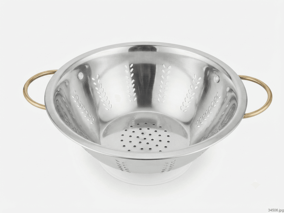Powder Coated Extra High Quality Mirror Polish Stainless Steel leaf design Colander 16" inches 570gram view 2