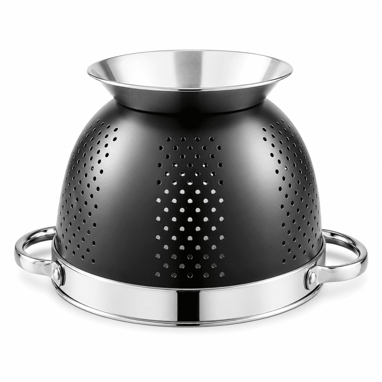 Stainless Steel Heavy Quality Colour Black n White Colander 14" inches 415gram & 16" inches 570gram Extra Mirror Polish view 2