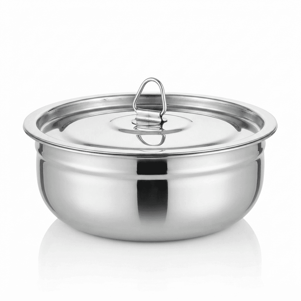Stainless Steel Butter Pot / Makhan Pot / Serving Pot 10" inches 160gram piece Full Mirror Polish
