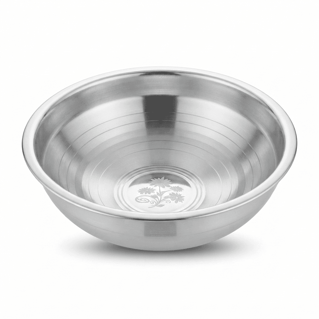Stainless Steel 15" inches 195gram Daliya / Dalaiya / Mixing Bowl Mirror Polish+ Lazer + Silver Touch