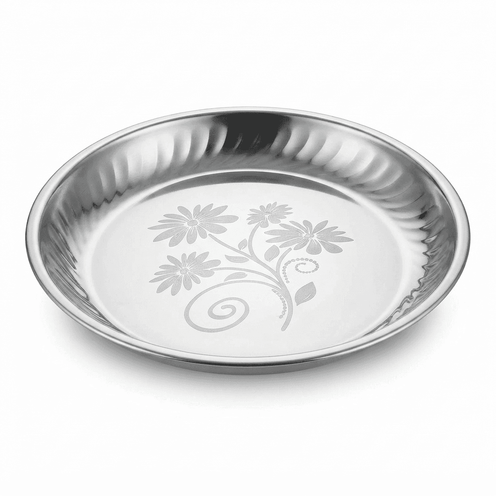 Stainless Steel 14" inches 160-65gram Heena Rice Plate / Dinner Plate Medium Mirror Polish and Lazer view 3