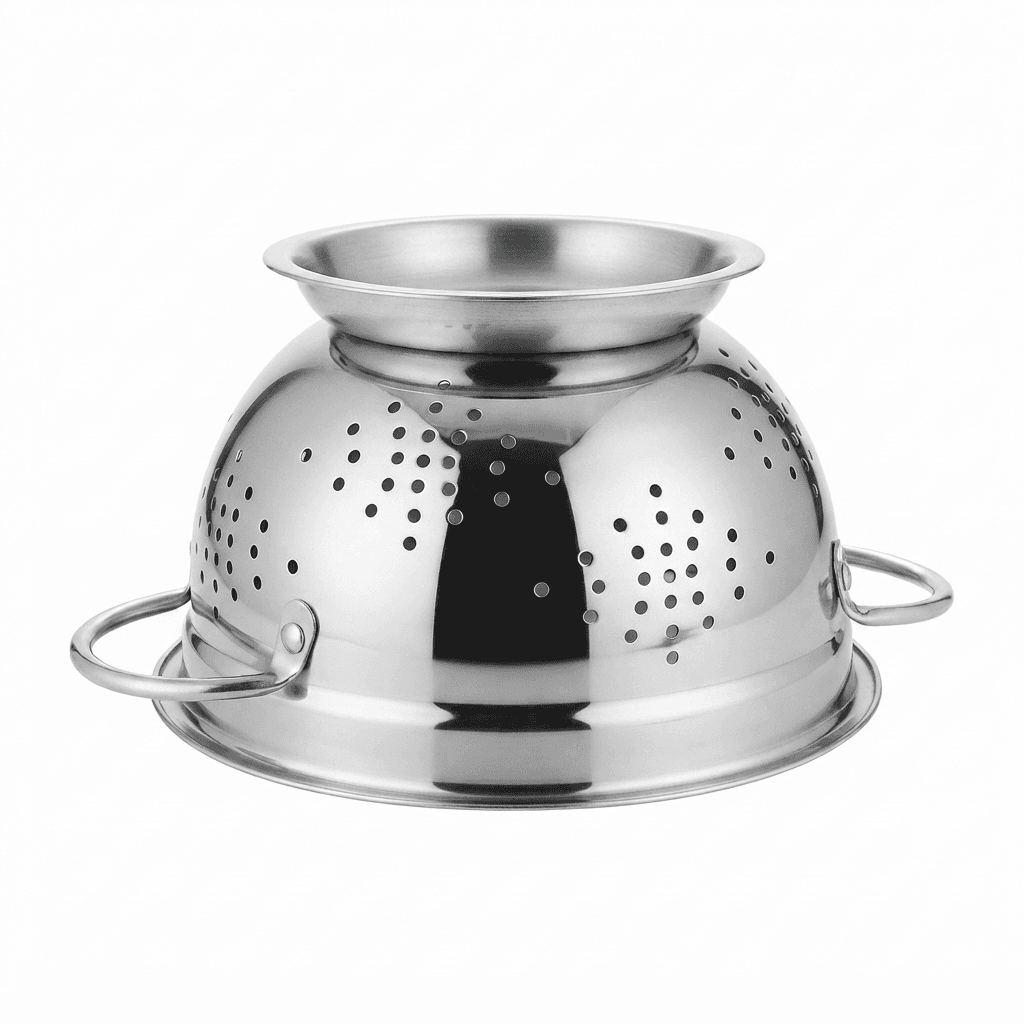 Extra High Quality Mirror Polish 14" inches 470gram Heavy Quality Steel German Colander / Chalna / fruit basket view 2