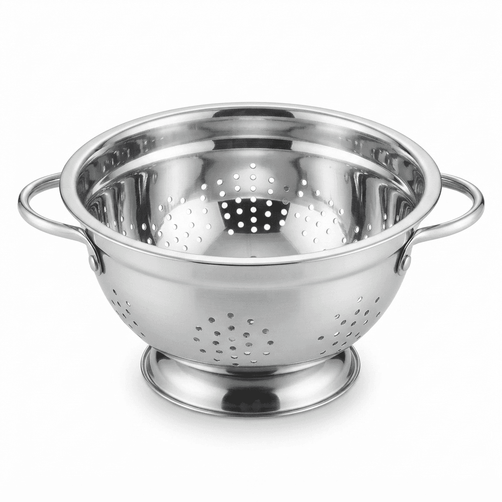 Extra High Quality Mirror Polish 14" inches 470gram Heavy Quality Steel German Colander / Chalna / fruit basket view 3
