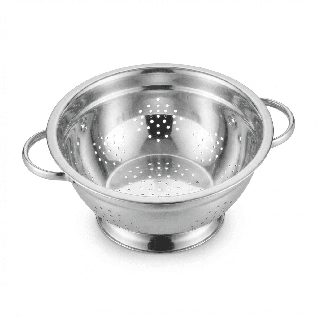 Extra High Quality Mirror Polish 16" inches 560gram Heavy Quality Steel German Colander / Chalna / fruit basket view 3