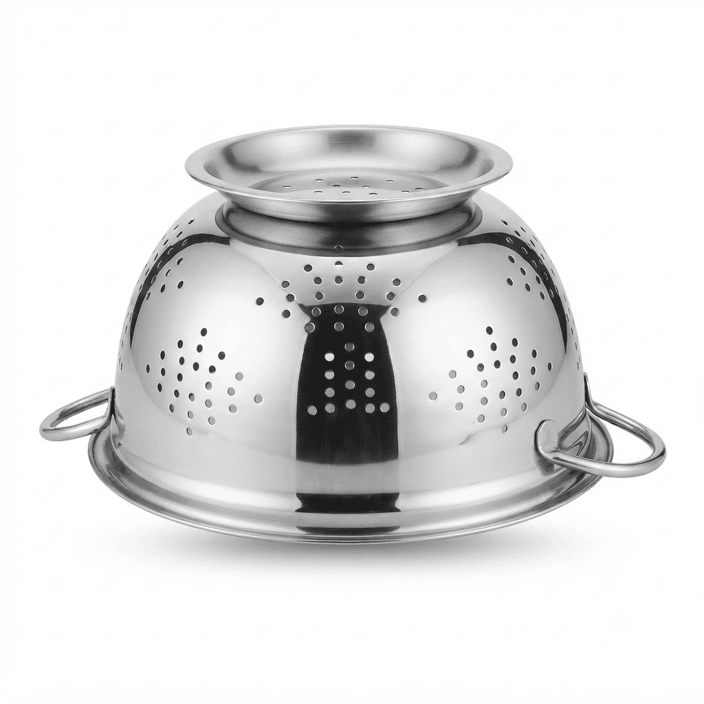 Extra High Quality Mirror Polish 17" inches 660gram Heavy Quality Steel German Colander / Chalna / fruit basket view 2