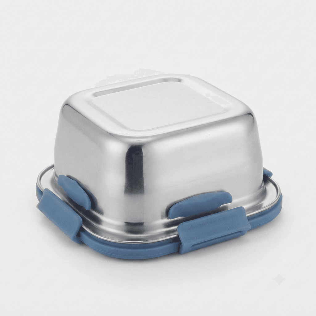 600ml Square Stainless Steel 4 Lock and Seal Air tight Lunchbox 140grams view 2