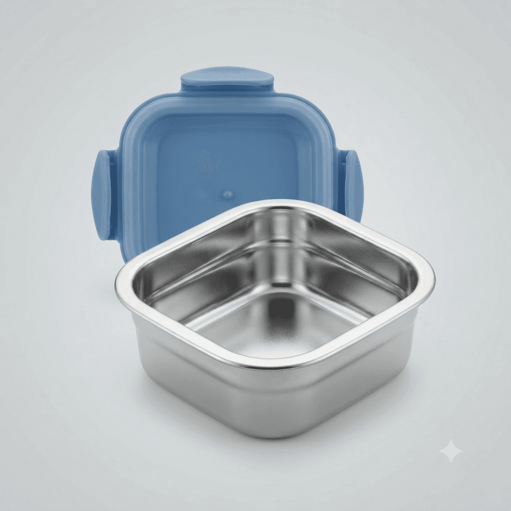600ml Square Stainless Steel 4 Lock and Seal Air tight Lunchbox 140grams view 3