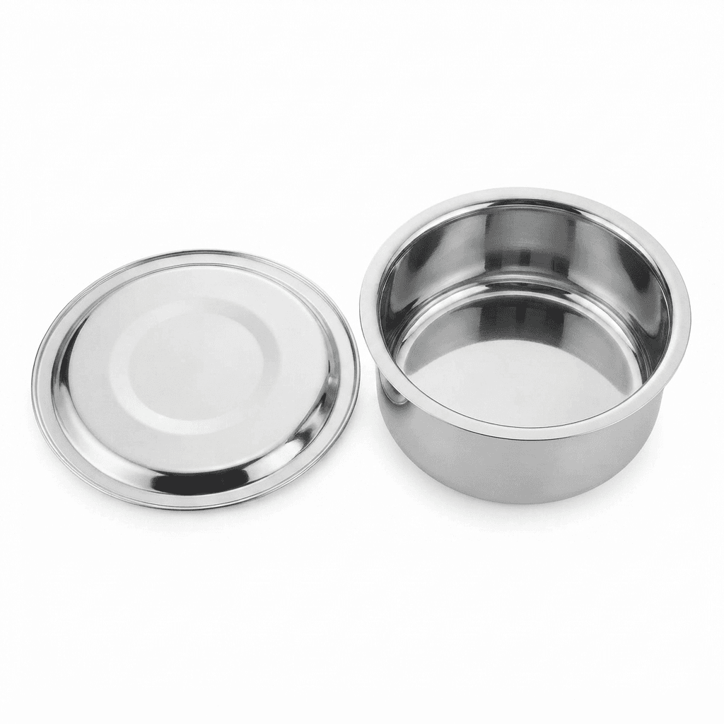 Stainless Steel 10" inches Tope with Lid / Bhigona with lid / Serving Bowl 132 gram view 2