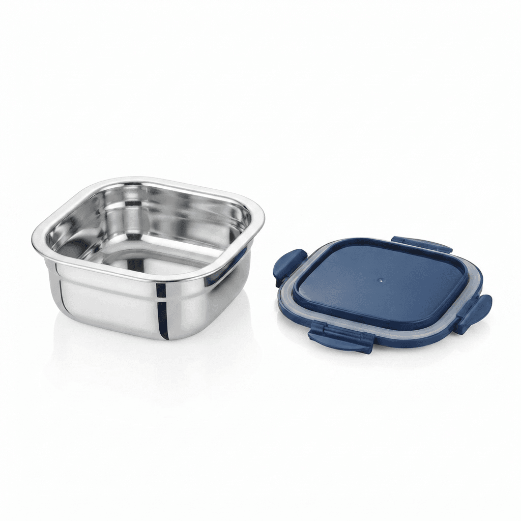 400ml Square Stainless Steel 4 Lock and Seal Air tight Lunchbox 120gram view 2