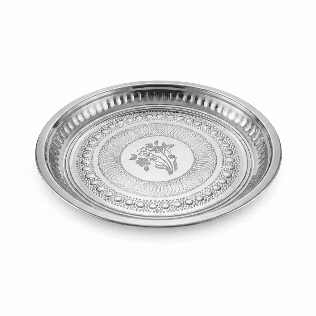 19" inches Fancy Design Thaal High Quality Mirror Polish + Bangri + Lazer view 2